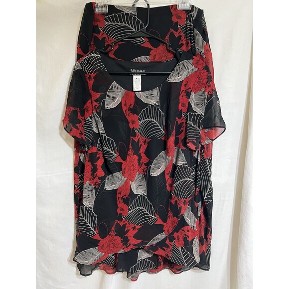 Vintage women’s plus size skirt & top Set maxi skirt floral red black Hawaiian Q - Picture 1 of 10